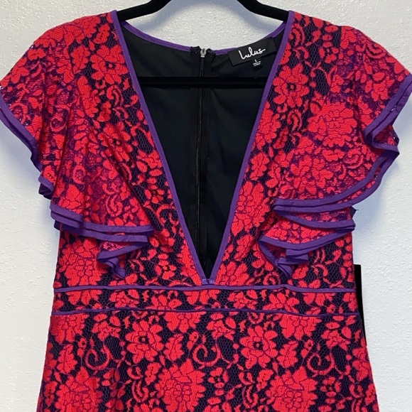 Lulu’s NWT Under the Stars Red Purple Lace Lined Mini Dress 3288 - Picture 3 of 11